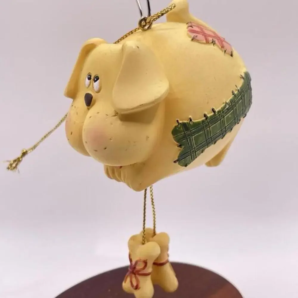 Vintage Patchwork Dog With‎ Dangling Bones Resin Christmas Ornament